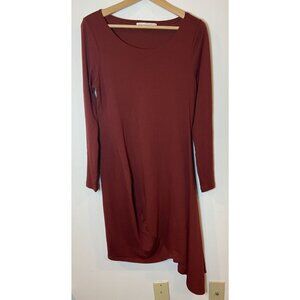 Peruvian Connection Dress Asymetrical Hem Pima Cotton Dark Red Maroon Medium M